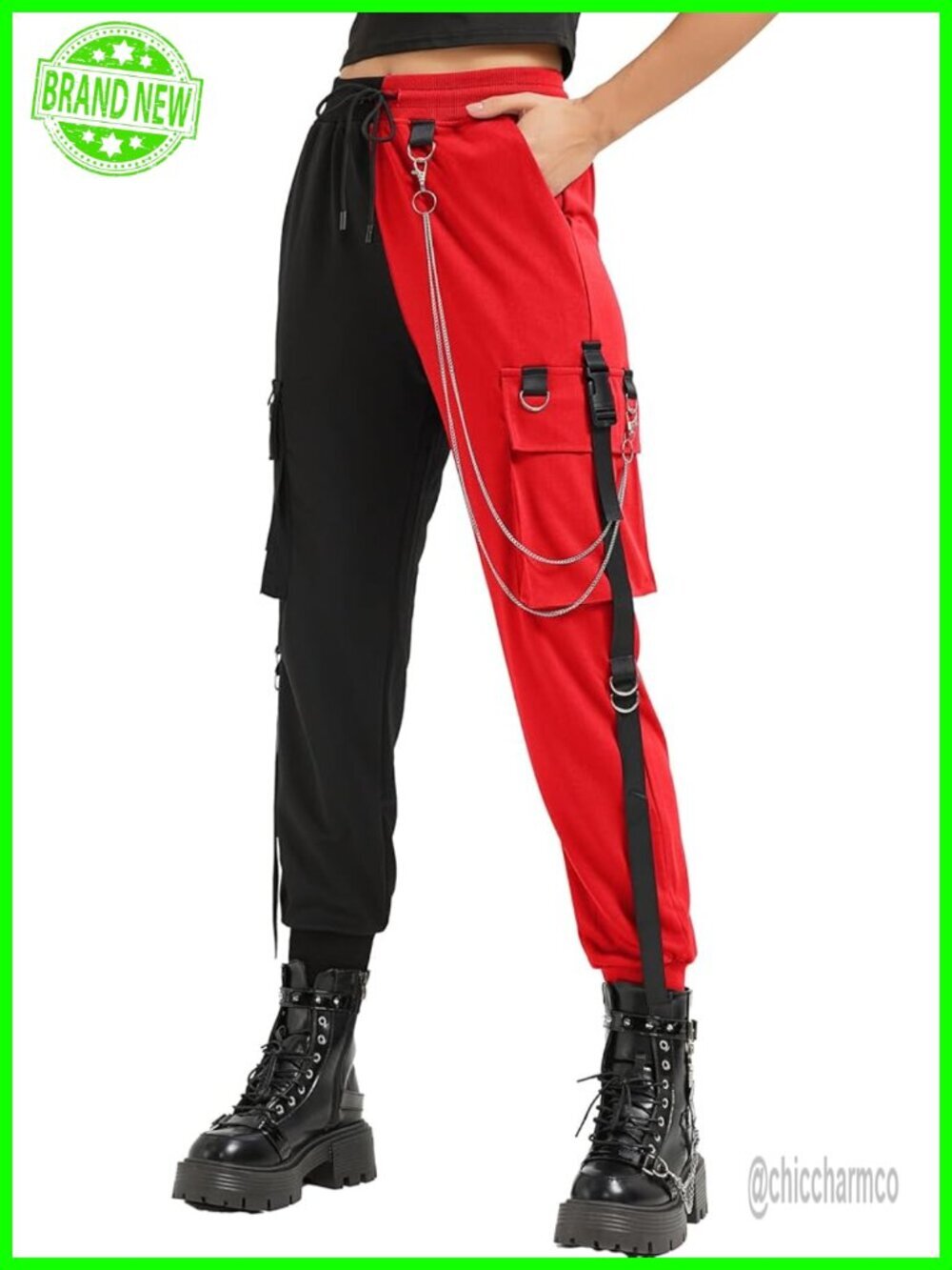 Cargo Pants for Women Techwear Loose Street Goth Pants with Chain